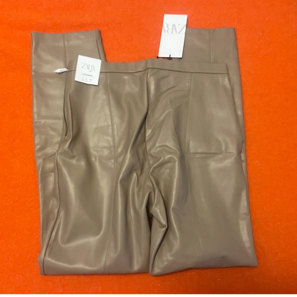 Zara taupe gray faux leather high waist leggings NWT - Picture 7 of 8